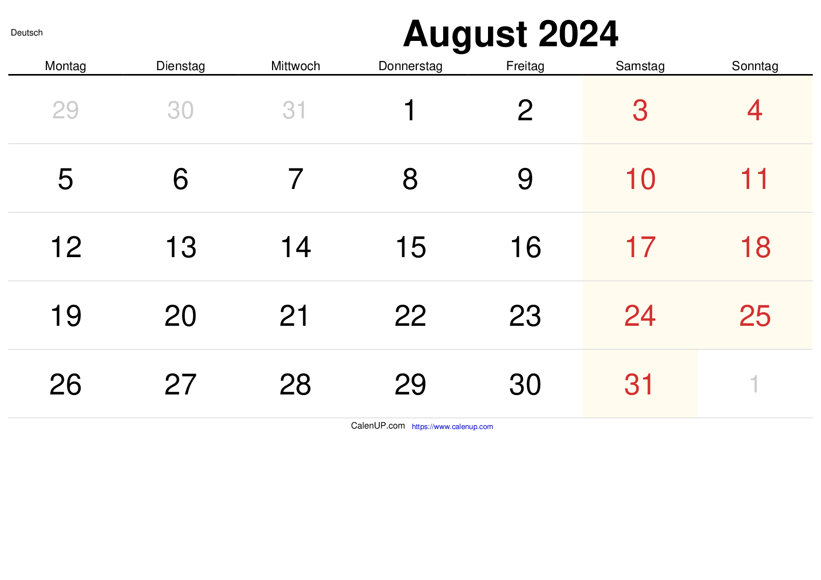 August 2024 Kalender