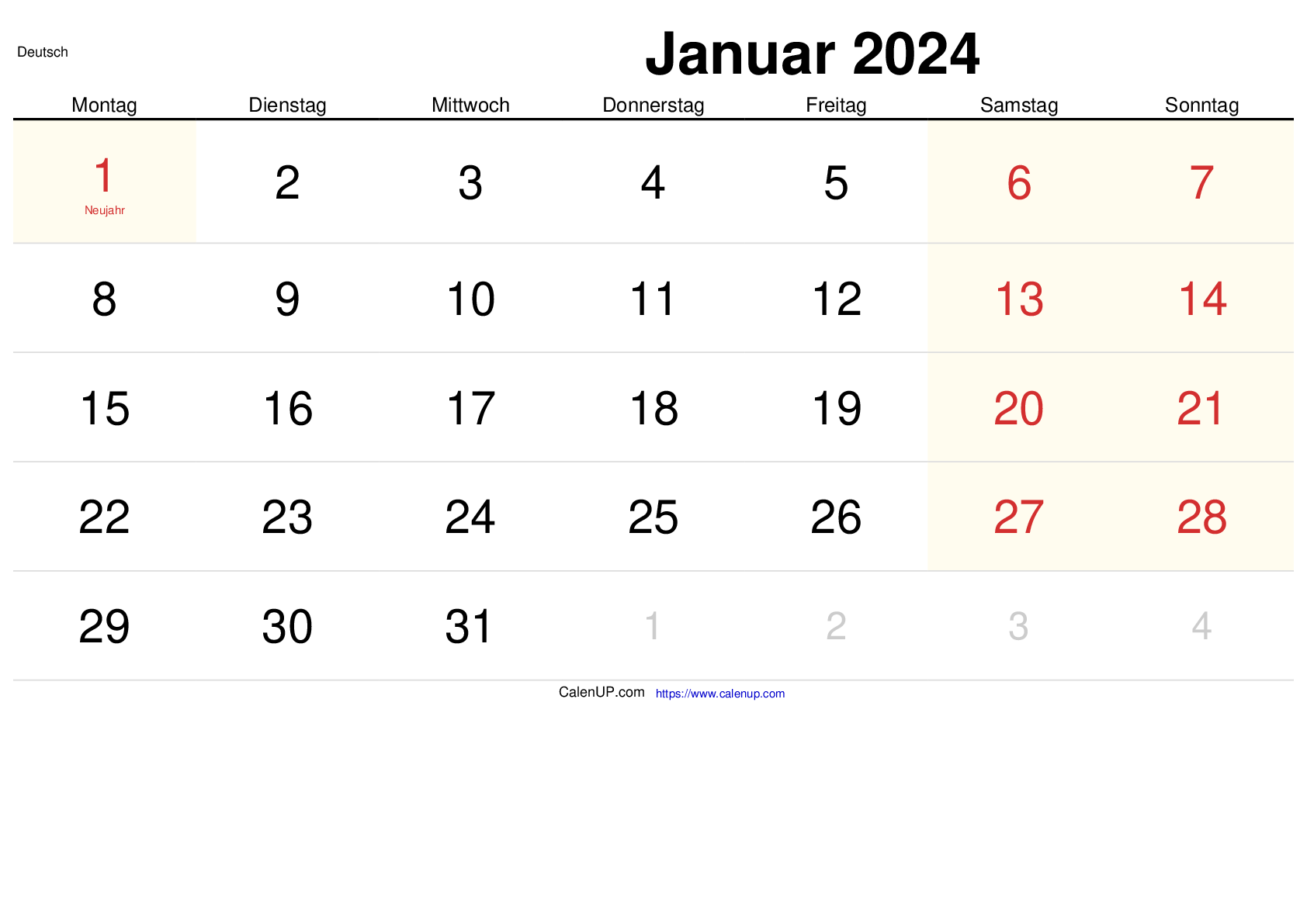 Januar 2024 Kalender