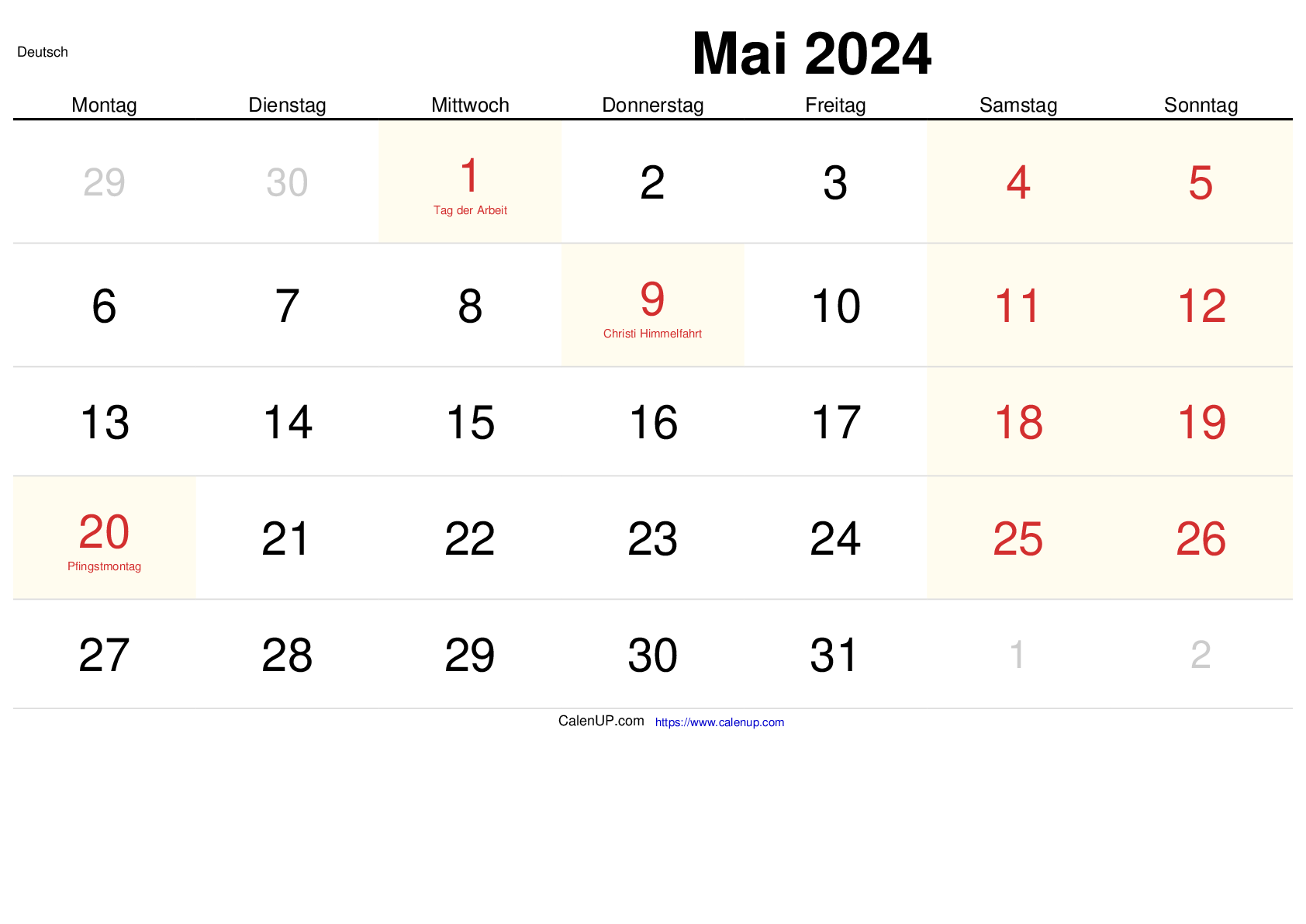 Mai 2024 Kalender