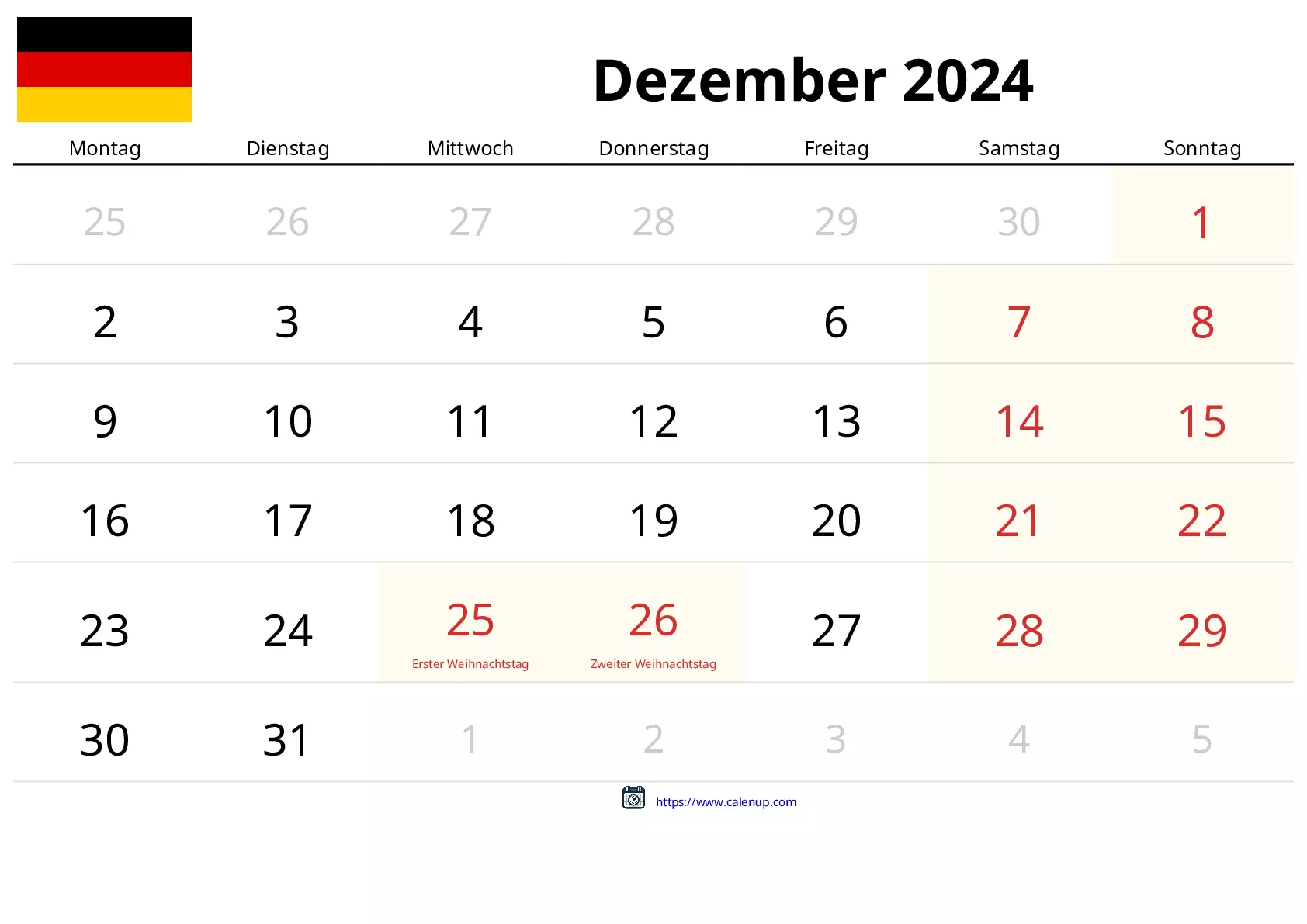 December 2024 Calendar for Germany - Holidays and Free Printable PDF ...