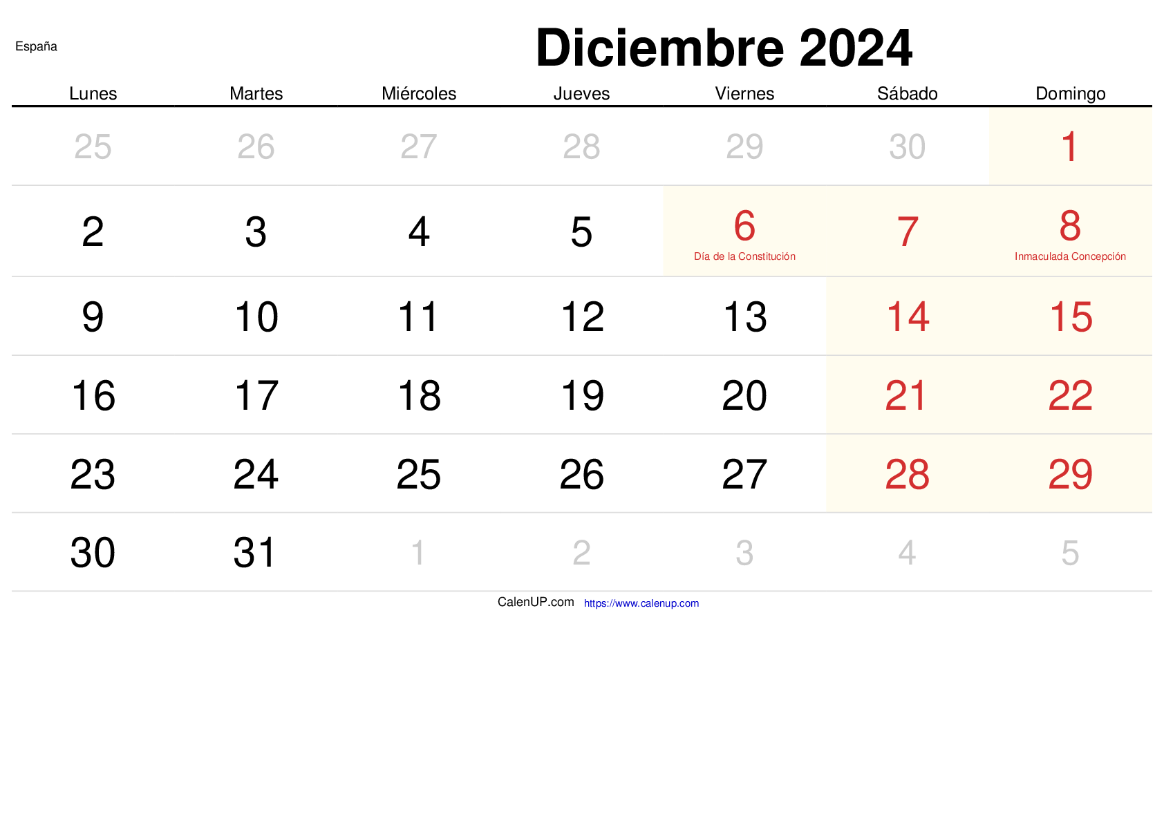 Calendrier Décembre 2024