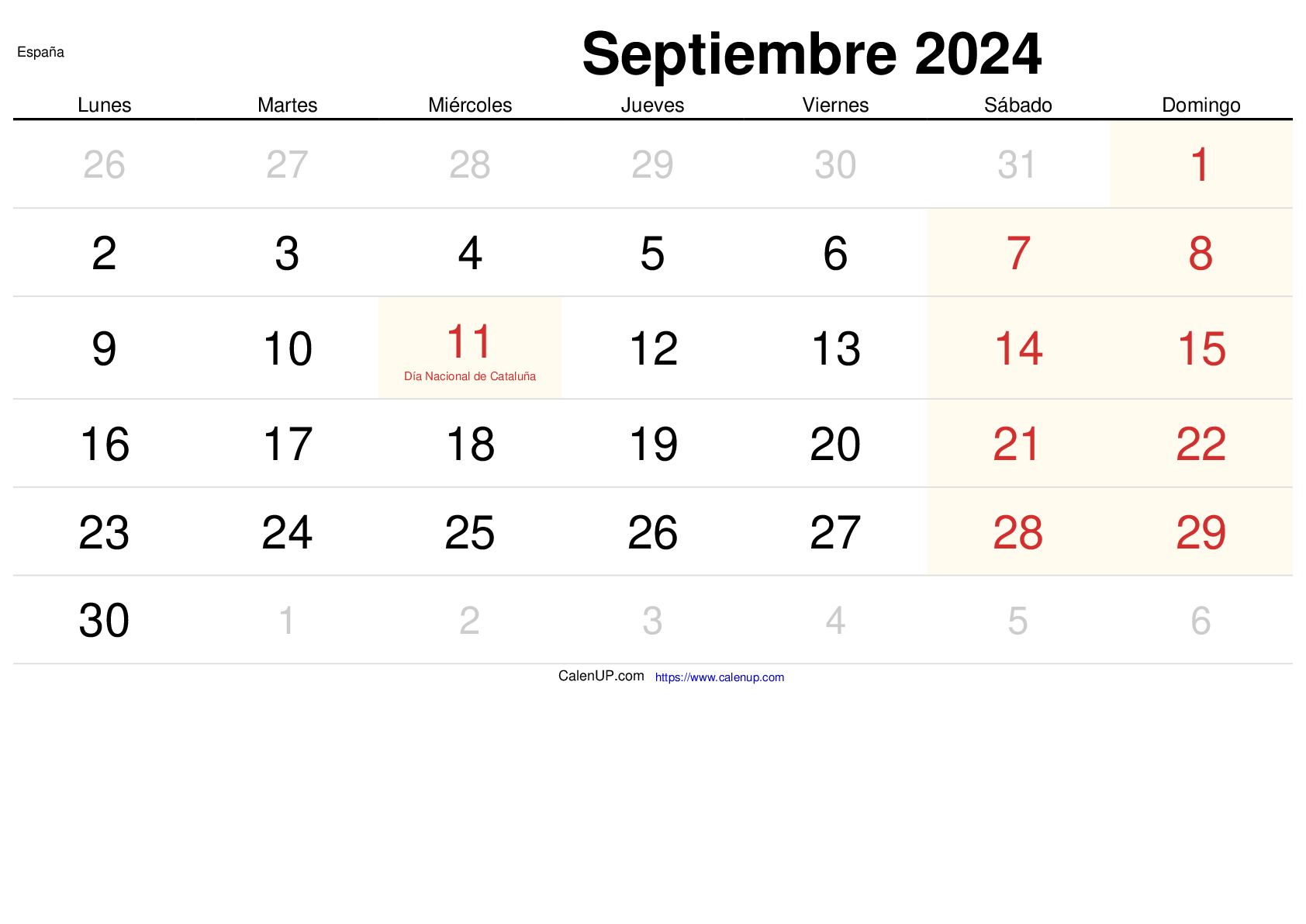 Calendario Septiembre 2024