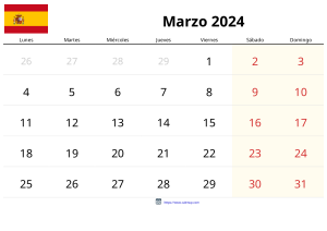 Calendrier Mars 2024