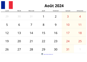 Calendrier Août 2024