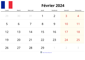 Calendrier Février 2024