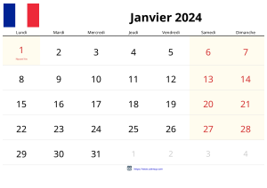 Calendrier Janvier 2024