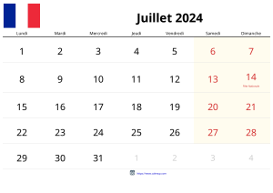 Calendrier Juillet 2024