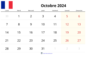 Calendrier Octobre 2024