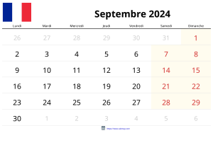 Calendrier Septembre 2024