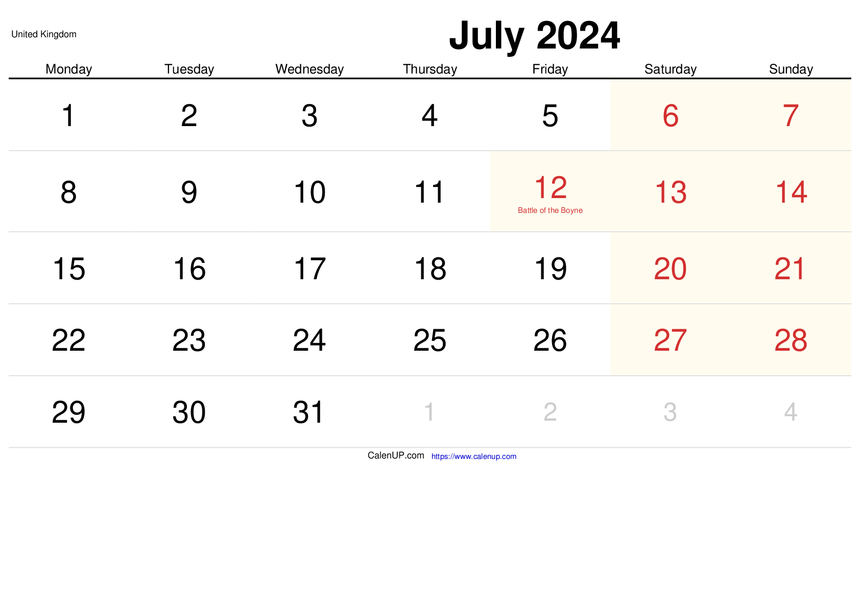 May 2024 Calendar Printable for United Kingdom CalenUP