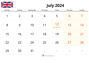 Calendario Julio 2024