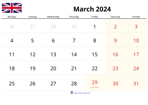 Calendario Marzo 2024