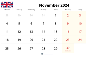 Calendario Noviembre 2024