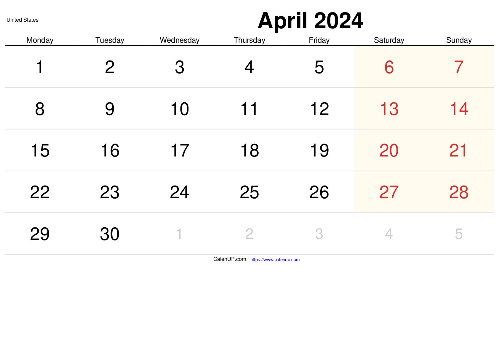 April 2024 Calendar