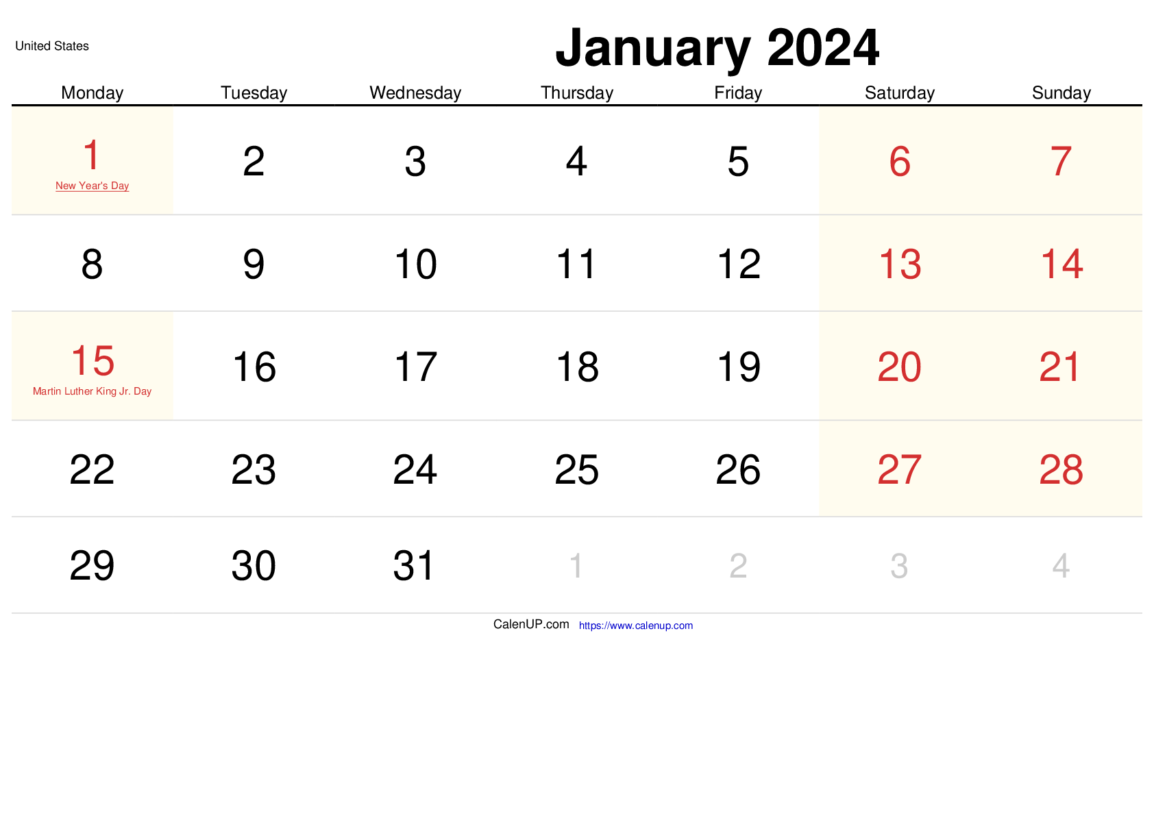 January 2024 Calendar