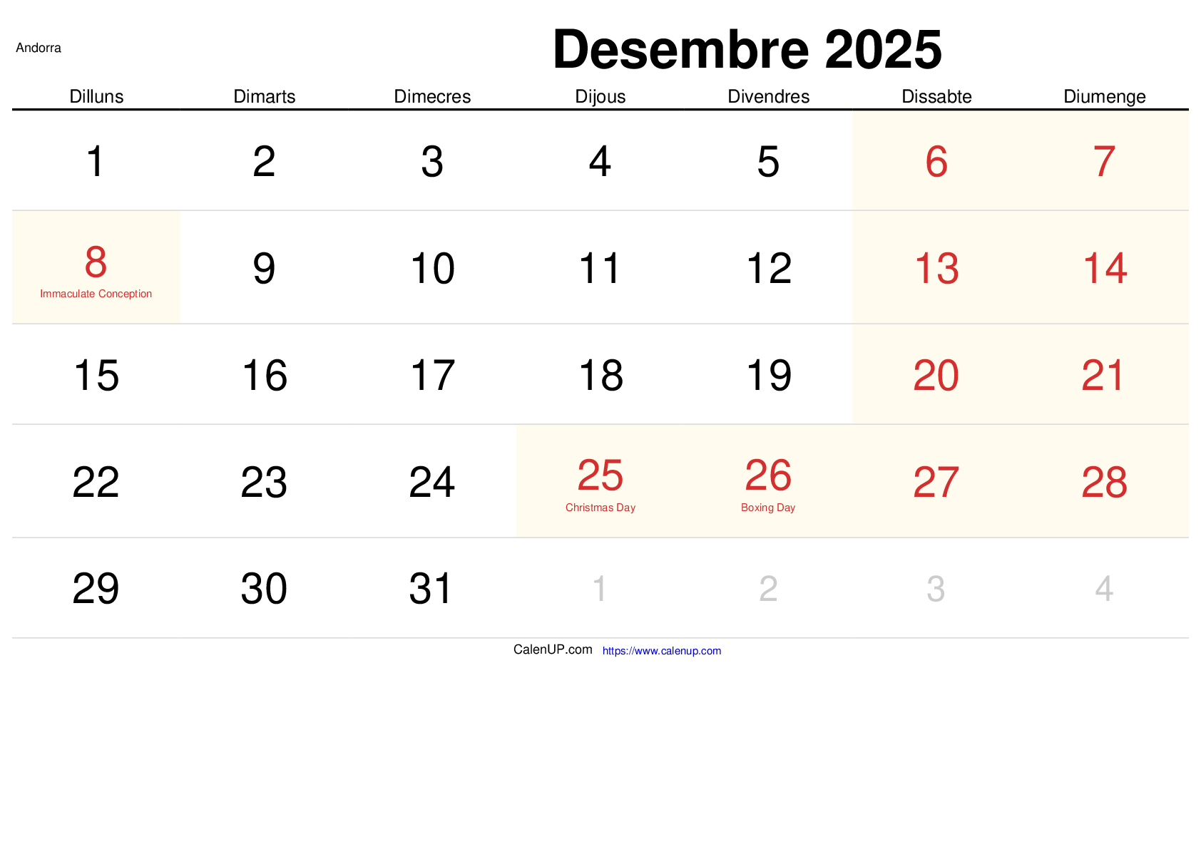 Calendari Desembre 2025