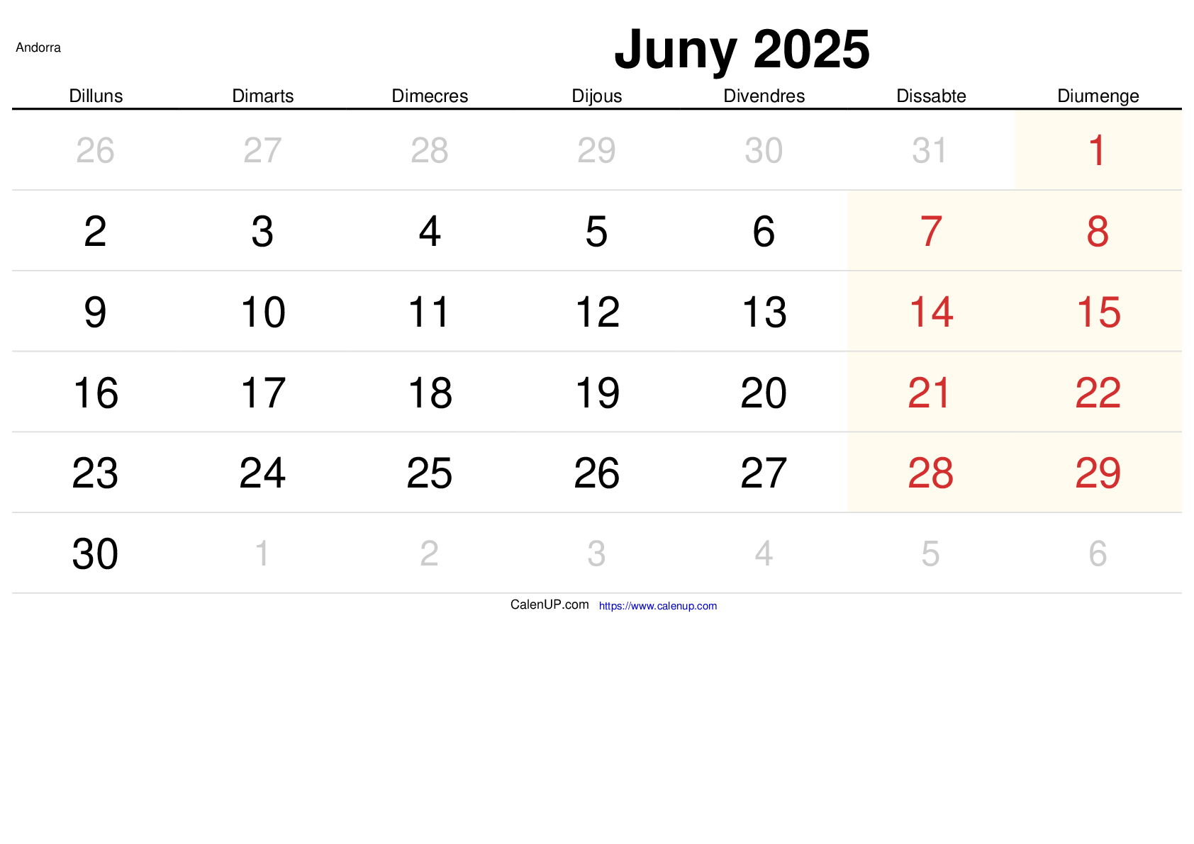 Calendari Juny 2025