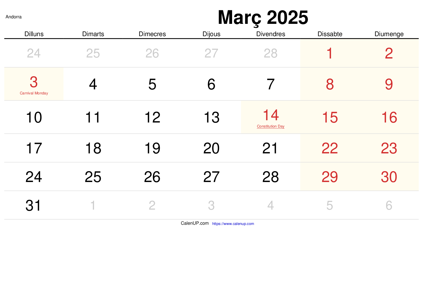 Calendari Març 2025