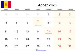 Calendario Agosto 2025