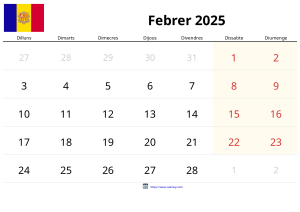 Calendario Febrero 2025