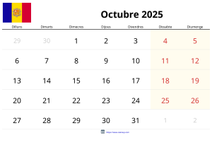 Calendario Octubre 2025