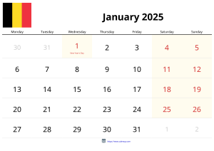一月 2025 日历 一月 2025 日历