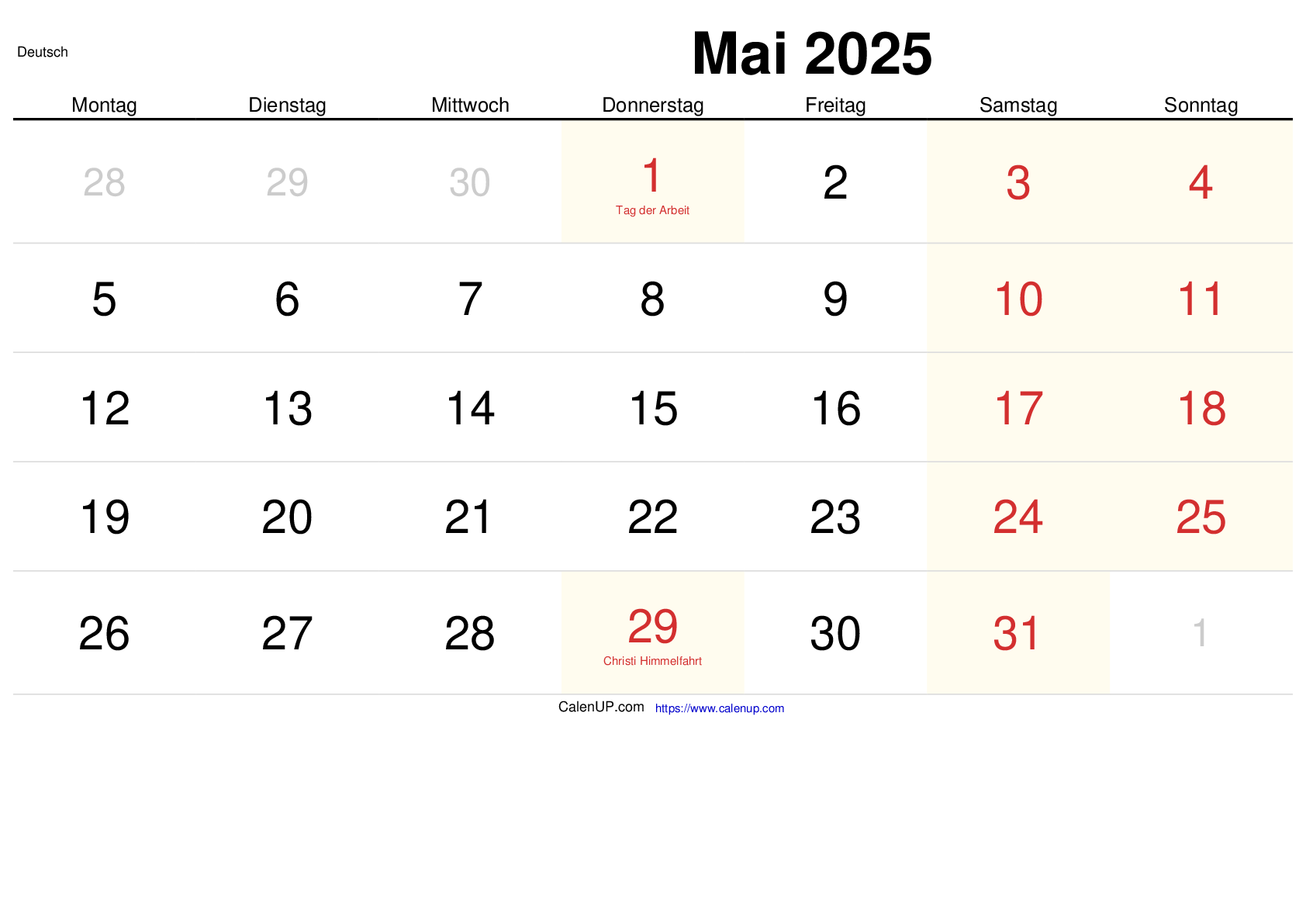 Mai 2025 Kalender