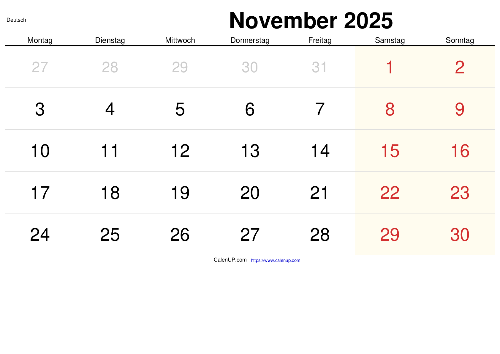 November 2025 Kalender