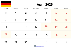 Calendário de Abril de 2025 