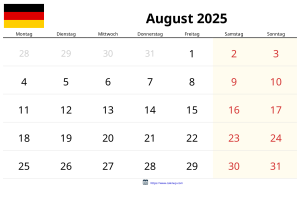 अगस्त 2025 कैलेंडर