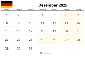 Dezember 2025 Kalender