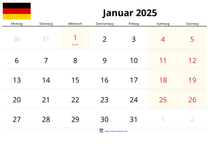 Calendrier Janvier 2025