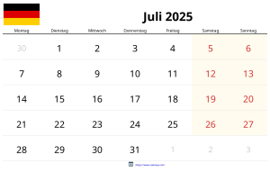 Calendrier Juillet 2025