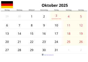 Oktober 2025 Kalender