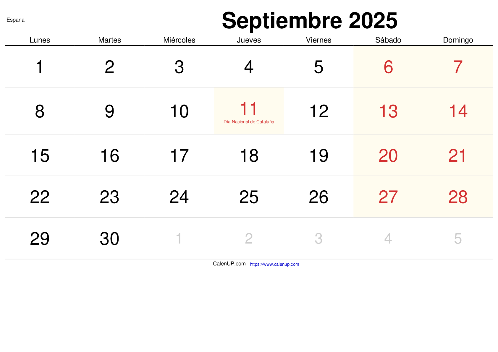 Calendario Septiembre 2025