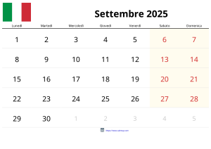 Settembre 2025 Calendario