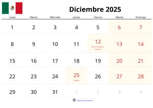 Calendario Diciembre 2025