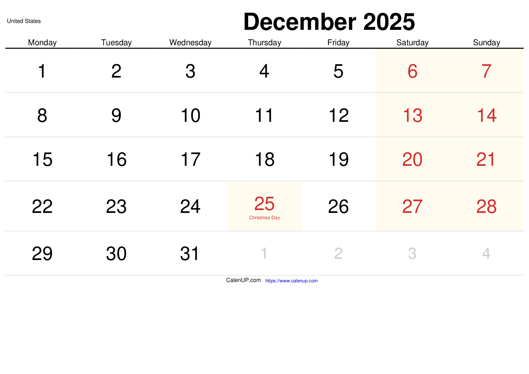 December 2025 Calendar