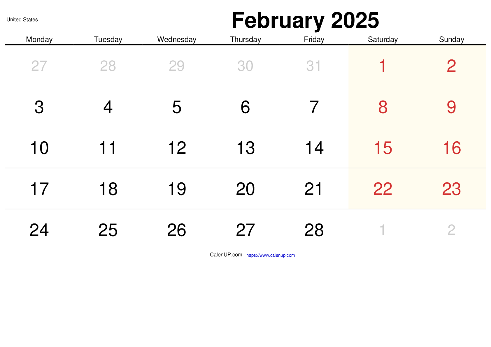 February 2025 Calendar