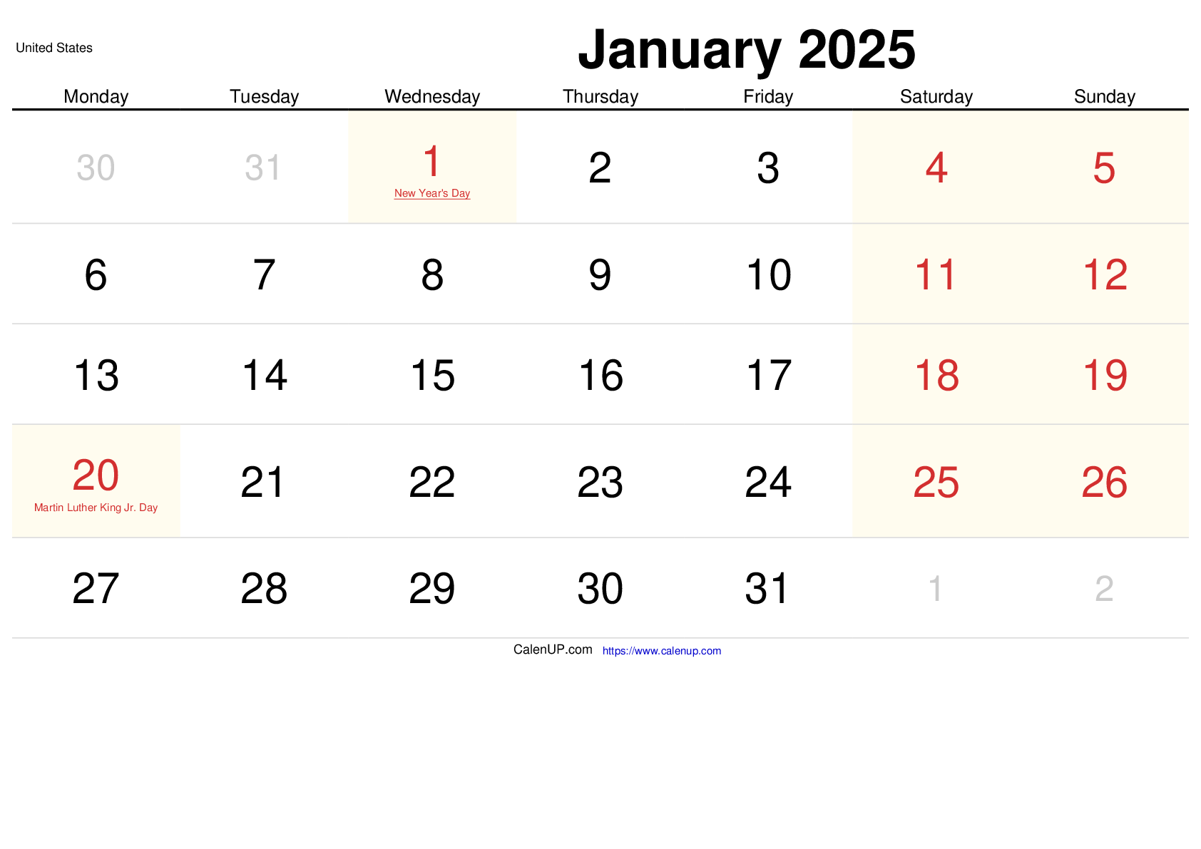 January 2025 Calendar