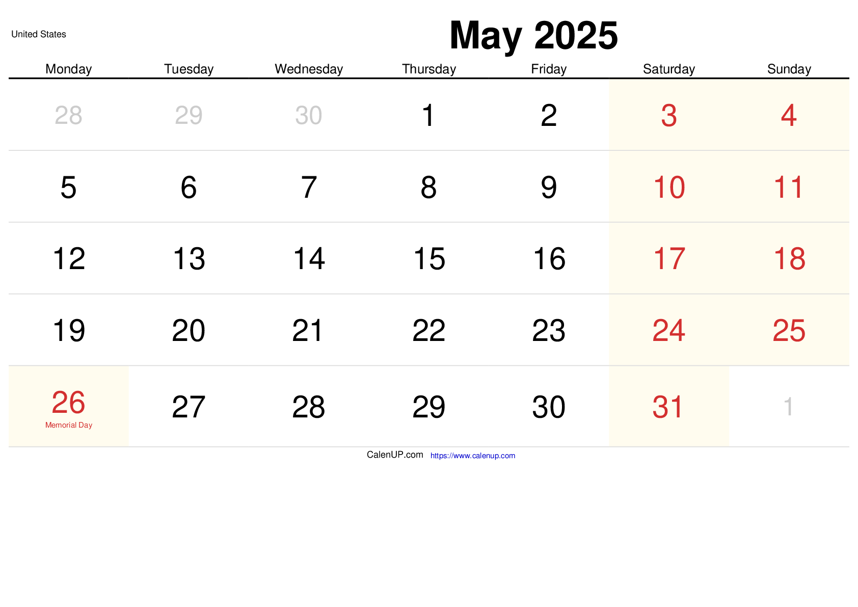 May 2025 Calendar