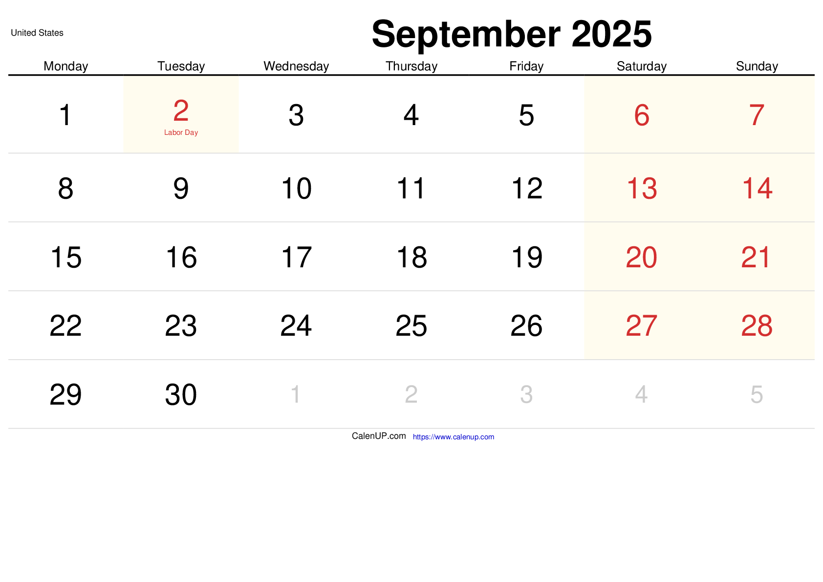 September 2025 Calendar