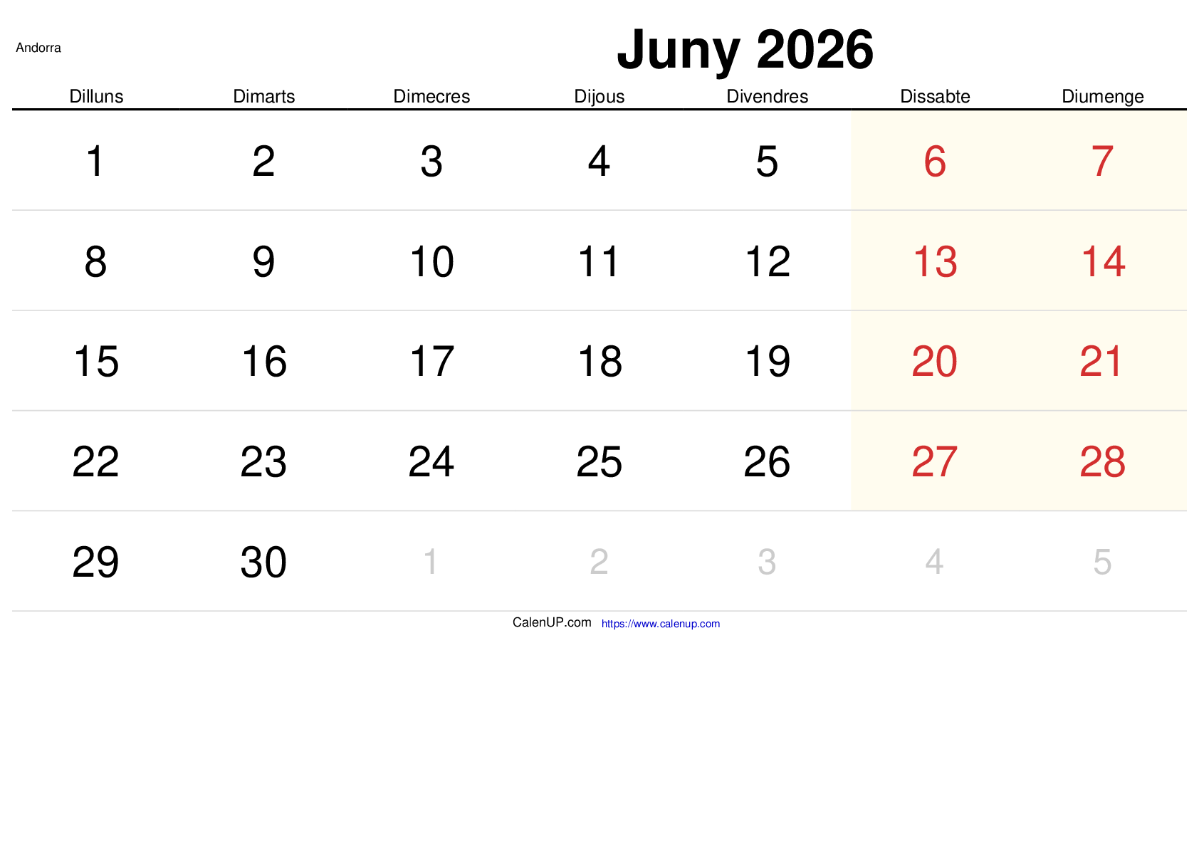 Calendari Juny 2026