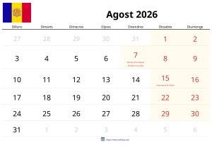 Calendari Agost 2026