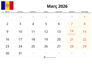 Mars 2026 Kalender