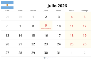 Calendario Julio 2026 Calendario Julio 2026
