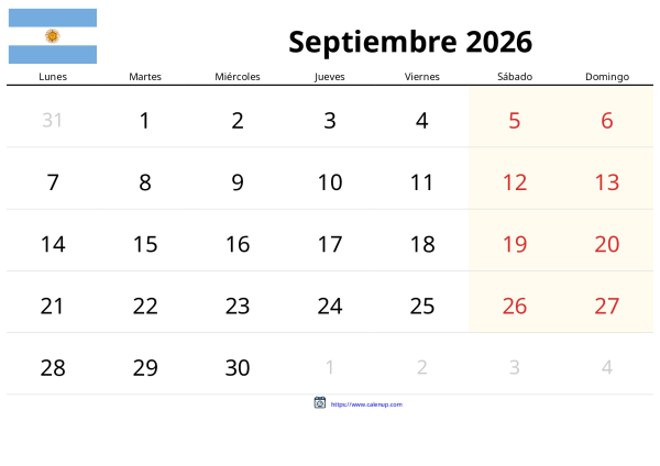 Calendario 2026 con Feriados para Argentina – PDF y Excel Imprimibles ...
