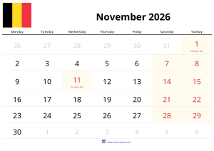 November 2026 Calendar November 2026 Calendar