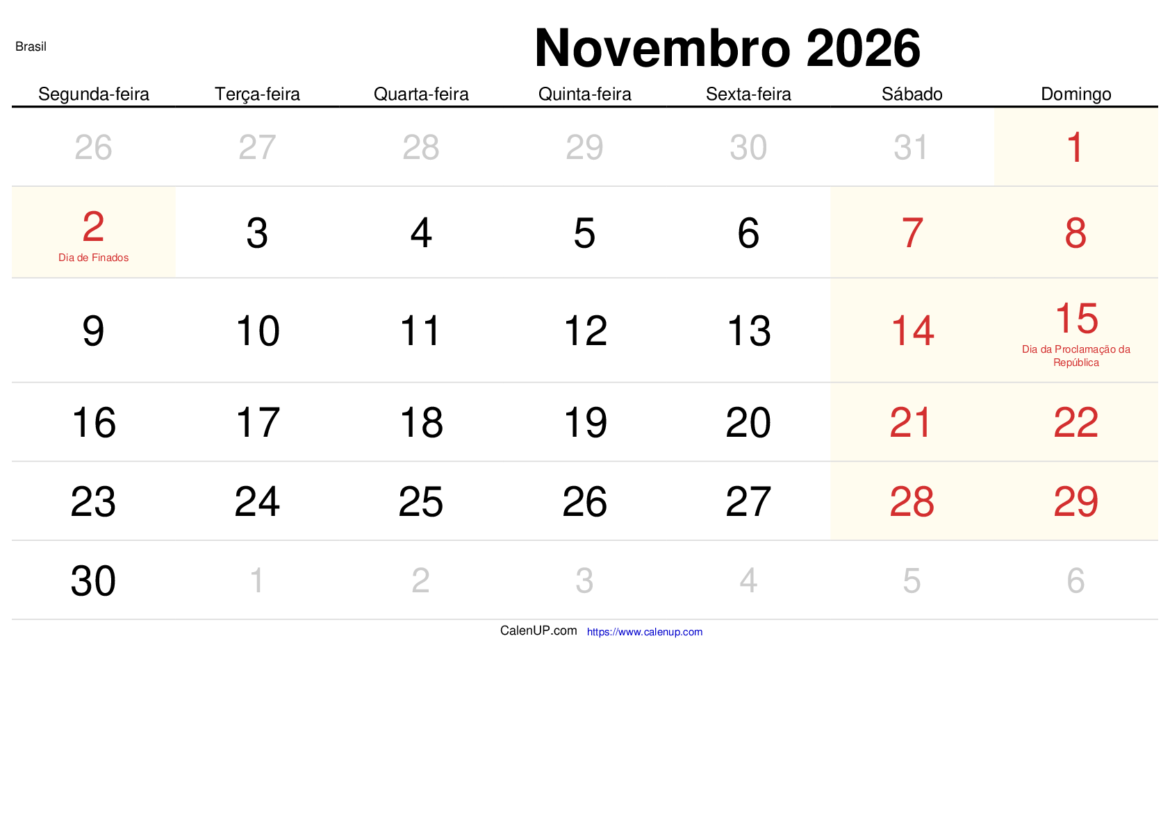 November 2026 Kalender