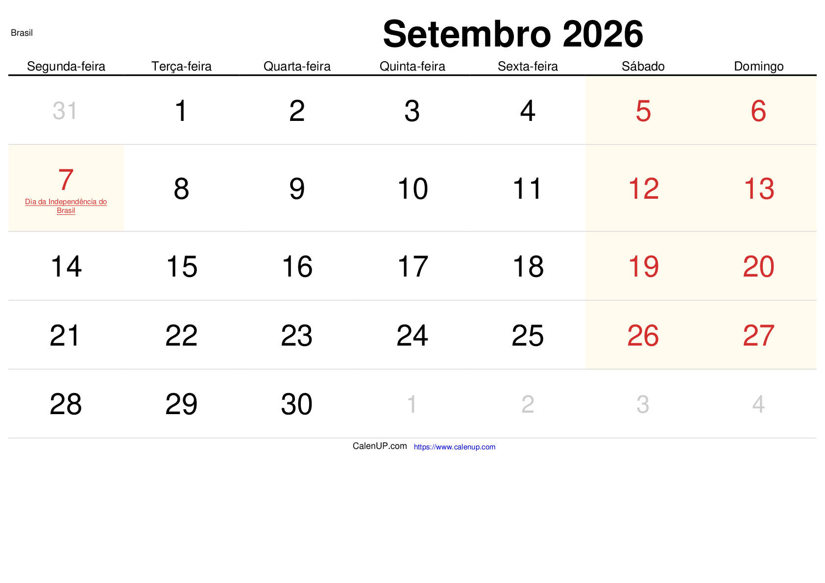 September 2026 Kalender